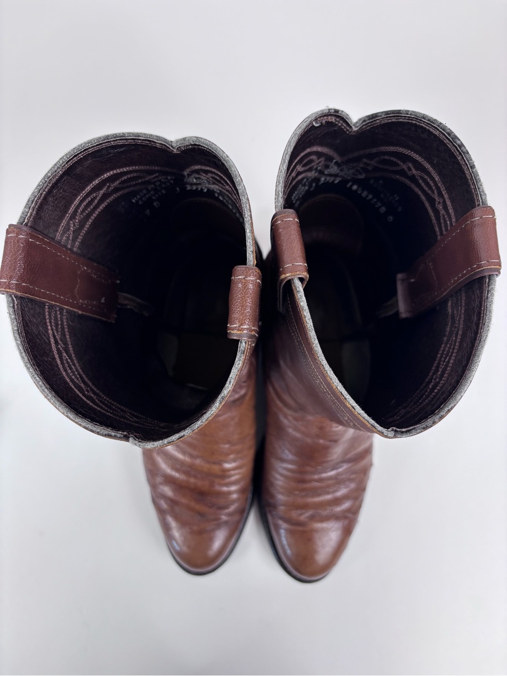 Vintage Justin Boots Smooth Quill Ostrich Leather Western Roper Cowboy Brown 9B - Picture 10 of 14